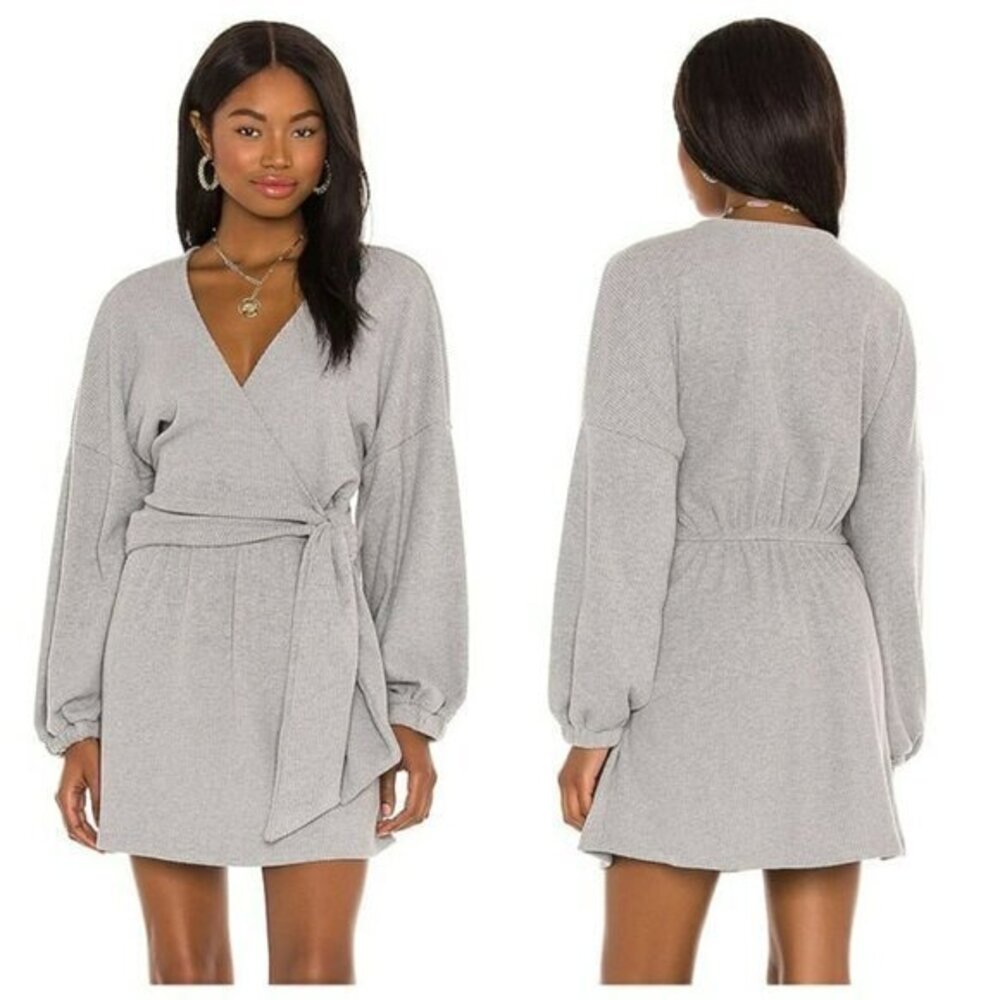 Michael Costello xREVOLVE Tie Front Mini Dress - Heather Gray